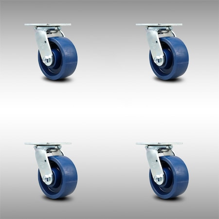 Service Caster 5 Inch SS Solid Poly Swivel Caster Set with Roller Bearing and Swivel Lock SCC SCC-SS30S520-SPUR-BSL-4